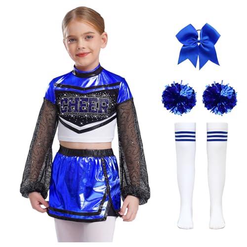 Nyeemya Kinder Mädchen Cheer Leader Kostüm Langarm Tanz Top Metallic Patchwork Oberteil Mit Minirock Schleife Stirnband Pompons Strümpfe Tanzoutfit Blau 170 Nyeemya Kinder Mädchen Cheer Leader Kostüm Langarm Tanz Top Metallic Patchwork Oberteil Mit Minirock Schleife Stirnband Pompons Strümpfe Tanzoutfit Blau 170 von Nyeemya