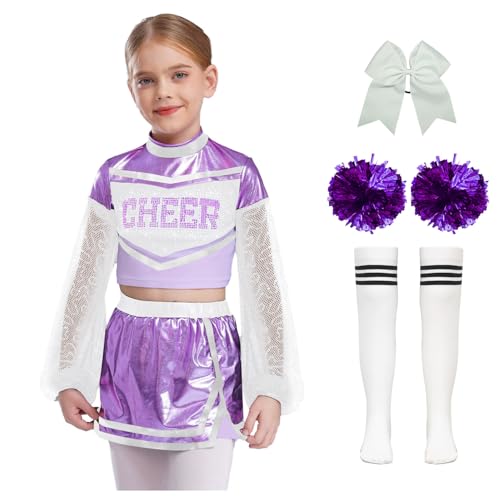 Nyeemya Kinder Mädchen Cheer Leader Kostüm Langarm Tanz Top Metallic Patchwork Oberteil Mit Minirock Schleife Stirnband Pompons Strümpfe Tanzoutfit Helles Lila 134-140 Nyeemya Kinder Mädchen Cheer Leader Kostüm Langarm Tanz Top Metallic Patchwork Oberteil Mit Minirock Schleife Stirnband Pompons Strümpfe Tanzoutfit Helles Lila 134-140 von Nyeemya