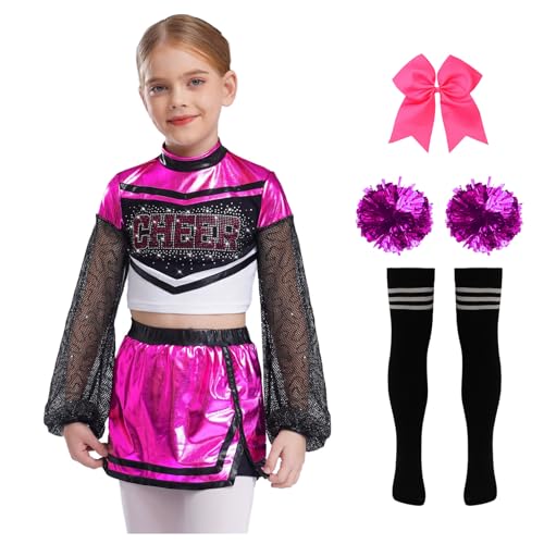 Nyeemya Kinder Mädchen Cheer Leader Kostüm Langarm Tanz Top Metallic Patchwork Oberteil Mit Minirock Schleife Stirnband Pompons Strümpfe Tanzoutfit Hot Pink 170 Nyeemya Kinder Mädchen Cheer Leader Kostüm Langarm Tanz Top Metallic Patchwork Oberteil Mit Minirock Schleife Stirnband Pompons Strümpfe Tanzoutfit Hot Pink 170 von Nyeemya