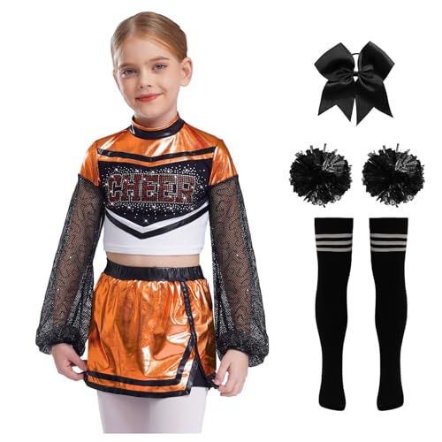 Nyeemya Kinder Mädchen Cheer Leader Kostüm Langarm Tanz Top Metallic Patchwork Oberteil Mit Minirock Schleife Stirnband Pompons Strümpfe Tanzoutfit Orange 110-116 Nyeemya Kinder Mädchen Cheer Leader Kostüm Langarm Tanz Top Metallic Patchwork Oberteil Mit Minirock Schleife Stirnband Pompons Strümpfe Tanzoutfit Orange 110-116 von Nyeemya