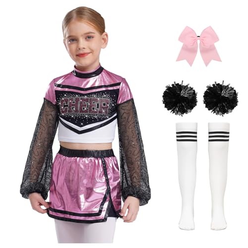 Nyeemya Kinder Mädchen Cheer Leader Kostüm Langarm Tanz Top Metallic Patchwork Oberteil Mit Minirock Schleife Stirnband Pompons Strümpfe Tanzoutfit Rosa 122-128 Nyeemya Kinder Mädchen Cheer Leader Kostüm Langarm Tanz Top Metallic Patchwork Oberteil Mit Minirock Schleife Stirnband Pompons Strümpfe Tanzoutfit Rosa 122-128 von Nyeemya