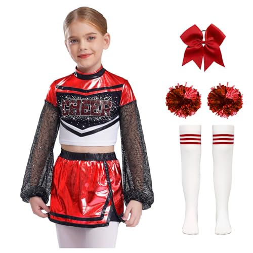 Nyeemya Kinder Mädchen Cheer Leader Kostüm Langarm Tanz Top Metallic Patchwork Oberteil Mit Minirock Schleife Stirnband Pompons Strümpfe Tanzoutfit Rot 146-152 Nyeemya Kinder Mädchen Cheer Leader Kostüm Langarm Tanz Top Metallic Patchwork Oberteil Mit Minirock Schleife Stirnband Pompons Strümpfe Tanzoutfit Rot 146-152 von Nyeemya