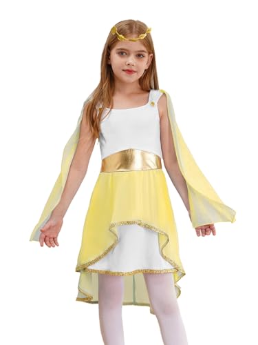 Nyeemya Kinder Mädchen Halloween Antike Griechische Toga Kleid Römische Prinzessin Kleid mit Stirnband für Karneval Party Gelb 122-128 von Nyeemya