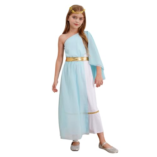 Nyeemya Kinder Mädchen Halloween Antike Griechische Toga Kostüm Römische Prinzessin Kleid mit Stirnband für Karneval Party Hellblau 146-152 von Nyeemya