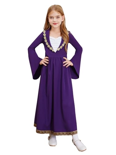 Nyeemya Kinder Mädchen Mittelalter Renaissance Kostüme Retro Prinzessin Kleid Festkleider Vintage Kleid Performance Kostüm Violett 170 von Nyeemya