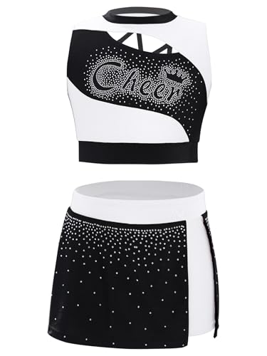 Nyeemya Mädchen Cheer Leader Outfit Ärmellos Cheerleading Uniform Karneval Kostüm Top und Rock Kinder Cheer Outfit Weiß 158-164 von Nyeemya