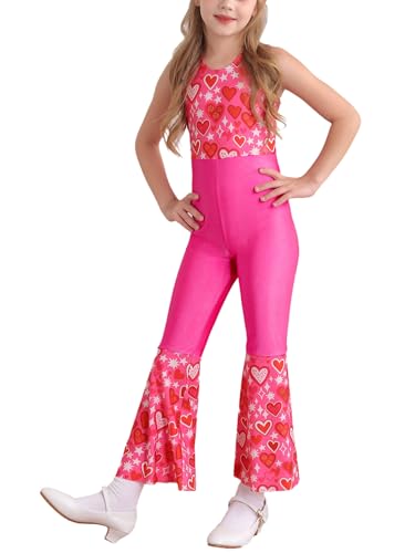 Nyeemya Mädchen Halloween 70er Jahre Disco Metallic Overall Ärmellos Jumpsuit Einteiler Bodysuit Druck Tanzkleidung Rosa 110-116 von Nyeemya