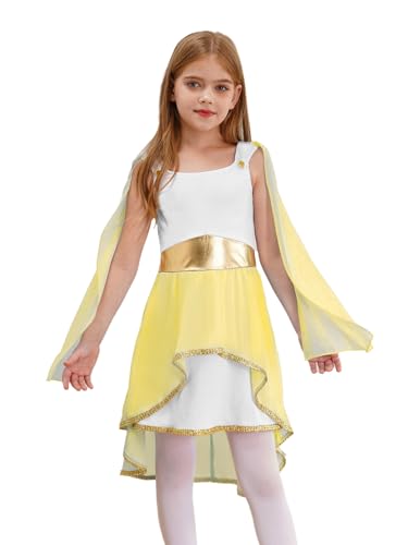 Nyeemya Mädchen Halloween Antike Griechische Toga Kostüm Römische Prinzessin Kleid Asymmetrisches Kleid für Halloween Karneval Gelb 134-140 von Nyeemya