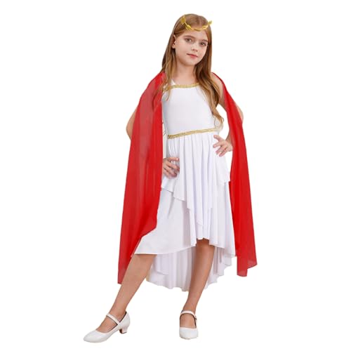 Nyeemya Mädchen Halloween Antike Griechische Toga Kostüm Römische Prinzessin Kleid Asymmetrisches Kleid für Karneval Party Rot 110-116 von Nyeemya