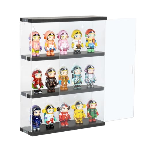 Nynelly 3 Ebenen Vitrine für Sammlung aus Acryl, Wand-Box, transparente Vitrine mit Tür für Mini Funko Pop, Figur, 29,3x8,5x38cm, Schwarz von Nynelly