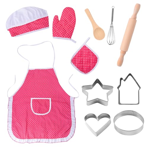 11-Teiliges Kinder-Kochschürzen-Set, Süßes Backset, Kochspielzeug-Set, Kochzubehör, Geschenk Für Mädchen Ab DREI Jahren (Rosenrot) von NyxSeat