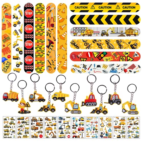 Construction Party Kindergeburtstag Mitgebsel, Baustelle Schnapparmband, Bagger Schlüsselanhänger, Baustellen Aufkleber, Give Aways Gastgeschenk Kinder für Bau Themen Party Goodie Bag Stuffers von O-Kinee