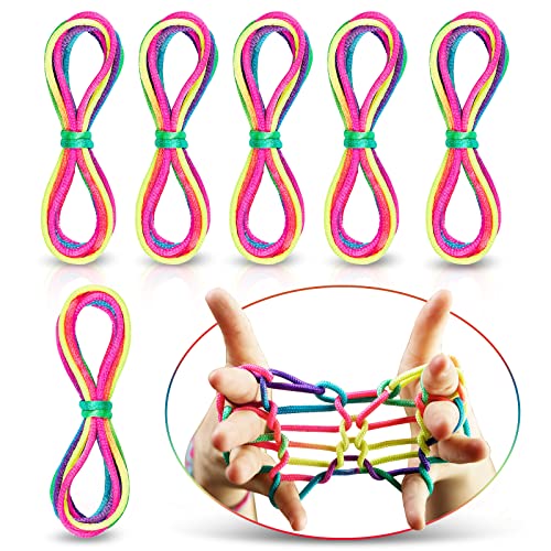 Finger Twist Fadenspiel Rainbow Ropes 6 Stück Fingertwist Regenbogen Fadenspiel Fingerspiel,Regenbogen Schnur Finger kleines Geschenk von O-Kinee