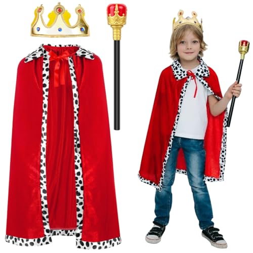 König Kostüm Kinder,Prinz Kostüm Junge 80CM,Fasching König Umhang Kinder,Königsmantel mit Krone und Zepter,für Fasching Karneval Halloween,Cosplay,Maskerade,für Kinder von 90–135CM Capa Halloween Niño von O-Kinee