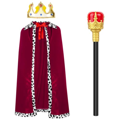 O-Kinee 3 Stück König Kostüm Erwachsene,Krone König Herren,Königin Umhang,Königsmantel,Königs-Zepter,Karneval Kostüme Damen,für Halloween, Weihnachten, Fasching,Mottoparty O-Kinee 3 Stück König Kostüm Erwachsene,Krone König Herren,Königin Umhang,Königsmantel,Königs-Zepter,Karneval Kostüme Damen,für Halloween, Weihnachten, Fasching,Mottoparty von O-Kinee