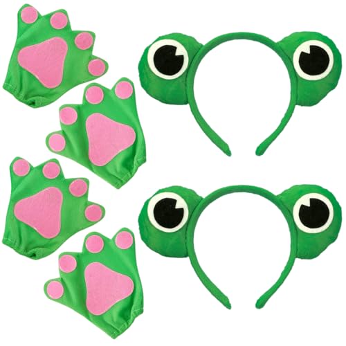 O-Kinee 4PC Frosch Haarreifen Set, Frosch Handschuhe, Fasching kopfbedeckung mit Froschaugen, Karneval Haarreif Accessoire von O-Kinee