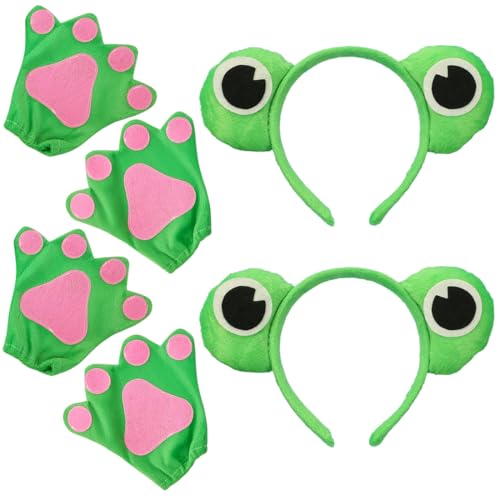 O-Kinee 4PC Frosch Haarreifen Set, Frosch Handschuhe, Fasching kopfbedeckung mit Froschaugen, Karneval Haarreif Accessoire von O-Kinee