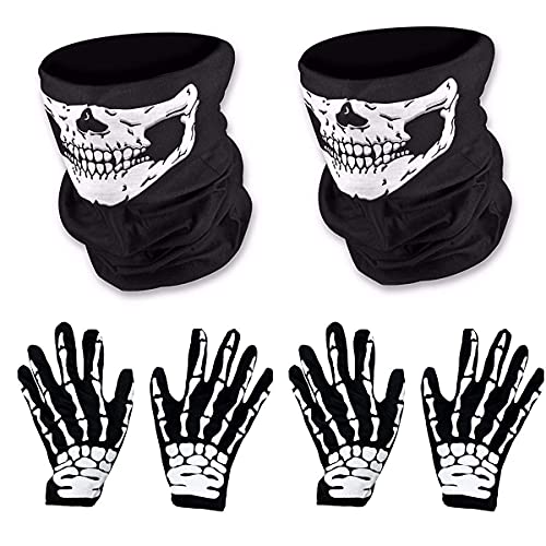 O-Kinee Halloween Kostüm Schädel Gesichtsmaske und Skelett Handschuhe, 2 Set Halloween Skelett Maske Handschuhe für Erwachsene Halloween Karneval Tanzen Kostüm Party Dekoration Cosplay von O-Kinee