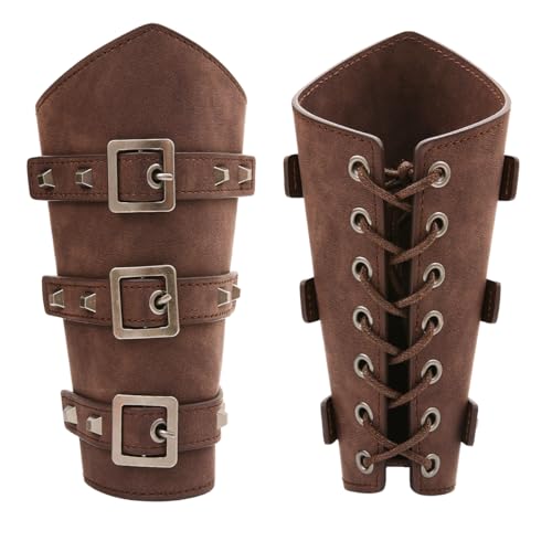 O-Kinee Wikinger Armschienen Mittelalter,Wikinger Kostüm Damen,Vikings Kostüm Herren Accessoires,Viking Armschutz Leder,Punk Retro Armbänder für Halloween Karneval Kostüm Zubehör-Braun von O-Kinee