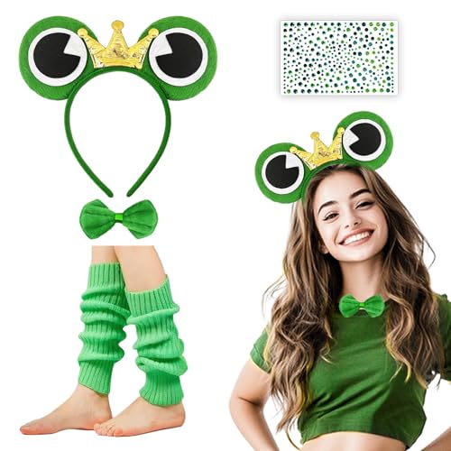 O'meFun Frosch Kostüm Erwachsene, Damen & Kinder, Froschkönig Accessoires, Faschingskostüme für Fasching & Karneval von O'meFun