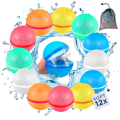 12 Wasserbomben wiederverwendbar, coole Wasserspielzeuge für Outdoor-Spaß, Pool- und Strandtage, Wasserballons für Kinder und Erwachsene, selbstschließende Splash Balls als Sommer Gadget von O³