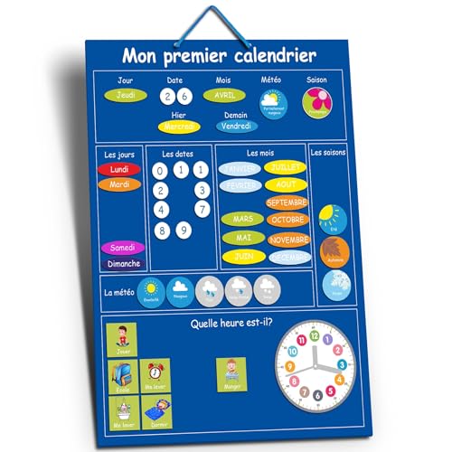 O³ Mon Premier Kalender für Kinder, Lernkalender, magnetisch, für Kinder, französisch (blau) von O³