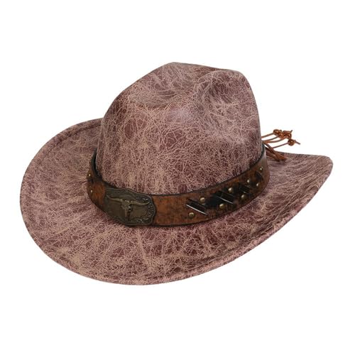 OAJABBGE Outdoor Cowboy Kappe Für Erwachsene Vintage Schnalle Gürtel Fedora Flachen Cosplay Kostüm Karneval Party von OAJABBGE