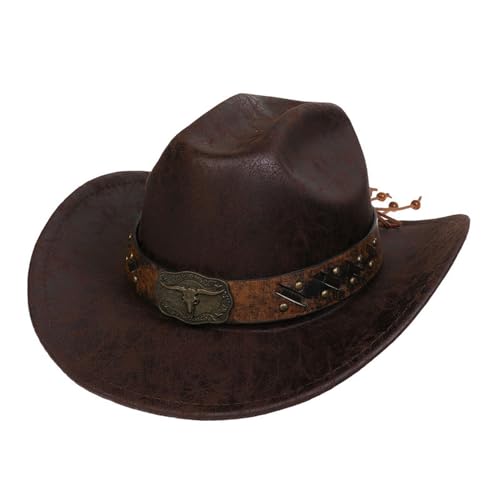 OAJABBGE Outdoor Cowboy Kappe Für Erwachsene Vintage Schnalle Gürtel Fedora Flachen Cosplay Kostüm Karneval Party von OAJABBGE