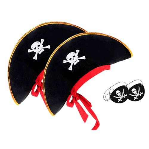 OAJABBGE Piratenausrüstung Für Kinder Mit Schädeldruck Kostümhut Und Augenbinde Cosplay Accessoires Halloween Pirate Outfit von OAJABBGE