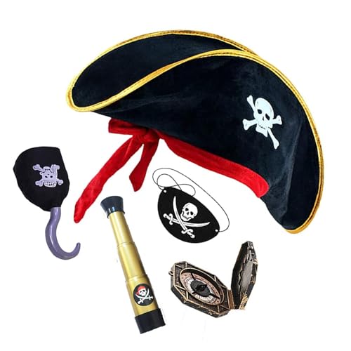 OAJABBGE Piratenausrüstung Für Kinder Mit Schädeldruck Kostümhut Und Augenbinde Cosplay Accessoires Halloween Pirate Outfit von OAJABBGE