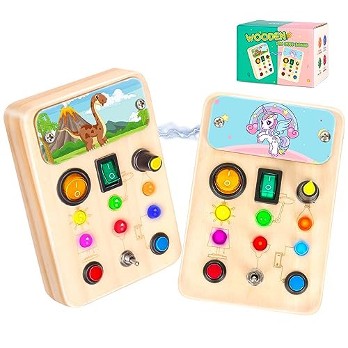 OAKJAR 2 Pack Busy Board, Montessori Spielzeug ab 1 2 3 Jahre, LED Holzspielzeug Motorikspielzeug für Kinder, Activity Board für Baby Kleinkinder Jungen Mädchen von OAKJAR