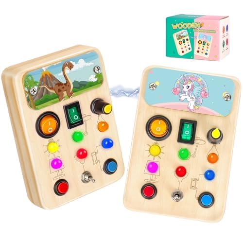 OAKJAR 2er-Pack Busy Boards für Kleinkinder, LED Holzspielzeug Motorikspielzeug für Kinder, Activity Board für Baby Kleinkinder Jungen Mädchen von OAKJAR