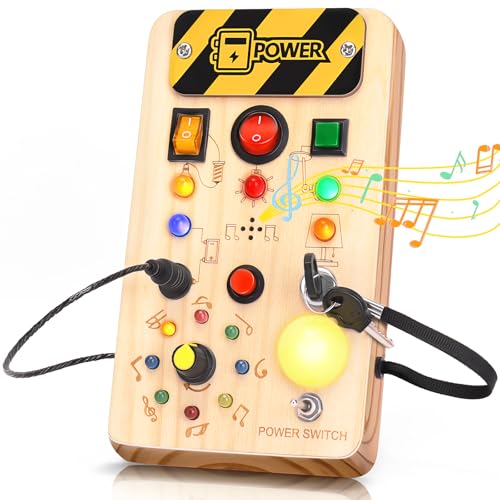 OAKJAR Montessori Busy Board Spielzeug ab 1 2 3 Jahr, Musikalisch Activity Board, LED Holzspielzeug Motorikspielzeug für Kinder, Lernspielzeug für Baby Kleinkinder Jungen Mädchen von OAKJAR