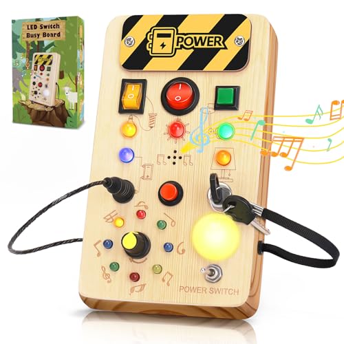 OAKJAR Montessori Busy Board Spielzeug ab 1 2 3 Jahr, Musikalisch Activity Board, LED Holzspielzeug Motorikspielzeug für Kinder, Lernspielzeug für Baby Kleinkinder Jungen Mädchen von OAKJAR