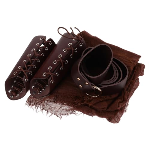 OATIPHO 1 Satz Halloween-Ritter-Set Dreizack Bogenschießen Armschutz Gürtel Männer Ritterrüstung Reversibel Mittelalterlicher Mantel Brauner Umhang Ritterschwert Kap Light Brown Pu-Leder von OATIPHO