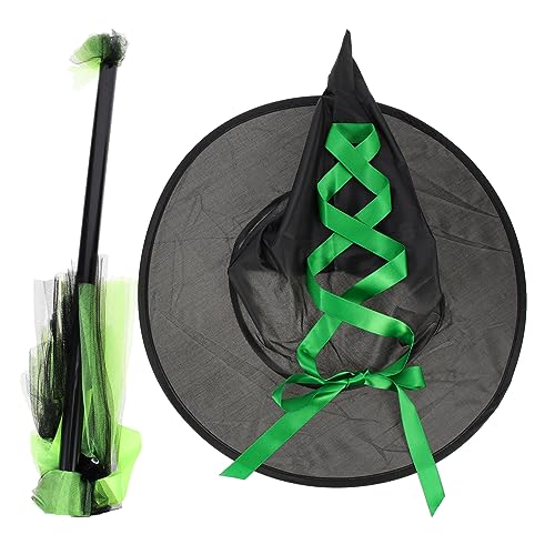 OATIPHO 1 Satz Hexenhut-set Make-up-stirnband Zaubererkappen Funkeln Halloween Besenstiel Für Fliegender Besen Der Piratenhut Bühnenaufführung Hut Besen Perücke Green Plastik von OATIPHO