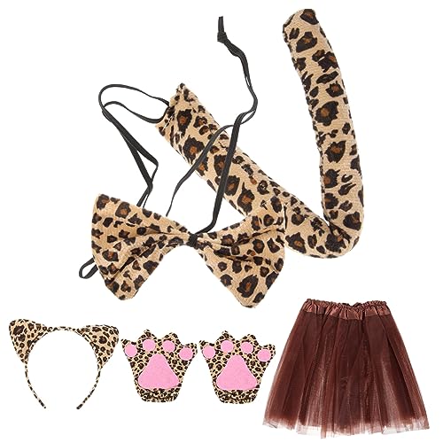 OATIPHO 1 Satz Leopardenkostüm Tier-cosplay Leoparden-cosplay-tutu-rock Tigerkostüm Leopardenohren, Stirnband, Stirnband Und Schwanzstütze Mit Leopardenohren Stirnbänder Garn von OATIPHO