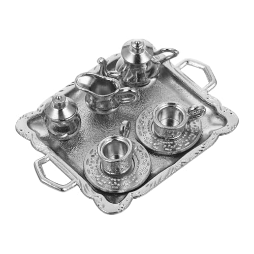 OATIPHO 1 Satz Mini-teeset Mini-küchenzubehör Rollenspielzubehör Puppenhaus Teetasse Mini- Mini-teetasse Rollenspielset Mini-puppenhauszubehör Legierung Silver von OATIPHO