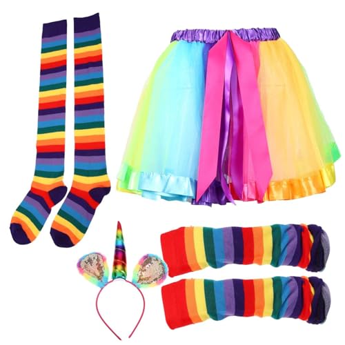 OATIPHO 1 Satz Regenbogen-anzug Regenbogen-handschuhe Zubehör Für Partykostüme Party-requisiten-dekore Dekoratives Haarband Regenbogen-tutu Für Mädchen Partygeschenke Polyester (polyester) von OATIPHO