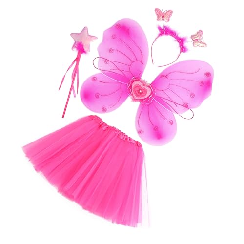 OATIPHO 1 Set Schmetterlingsflügel Vierteiliges Set Prinzessinnen Kostüm Für Mädchen Schmetterlingskostüm Mädchen Tutu Rock Fee Neon Kurzes Kleid Kleinkinder Rosa Outfit von OATIPHO