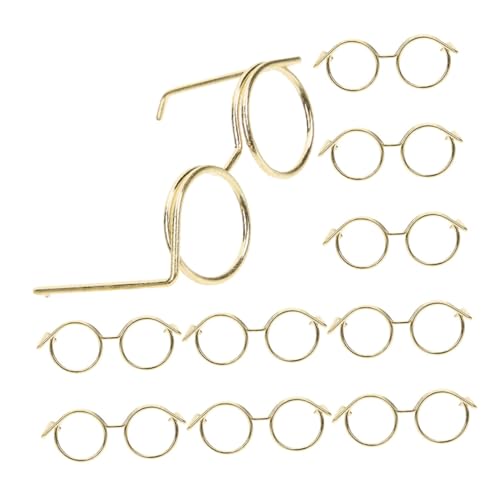 OATIPHO 10Pcs Puppenzubehör Tinsel Schwarze Puppen Schwarze Gläser Mini Frames Schwarze Babypuppen Brille Augenbrillen Für Puppenbekleidungsminiatur Puppenbrille Doll Eyewear Golden Metal von OATIPHO