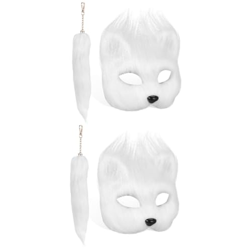 OATIPHO 2 Sätze Halloween-maskenset Katzenschwanz Fursuit-maske Masken Zum Bemalen Fuchs Kostüm Kinder Katzenmaske Halloween-tiermaske Maskenstütze Halloweenkostüm Maskiert Plüsch Weiß von OATIPHO