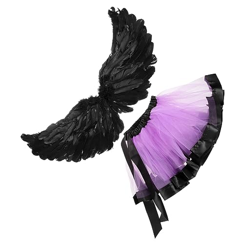 OATIPHO 2 Teiliges Halloween Kostü Für ädchen Schwarzes Tutu Mit Feenflügeln Cosplay Zubehör Für Ideal Für Halloween Und Kostümpartys von OATIPHO