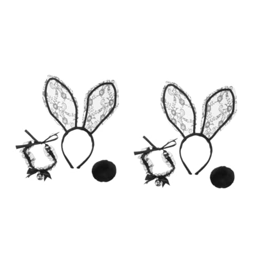 OATIPHO 2-teiliges Set Hasenohr Stirnband Osterkopfschmuck Stirnband Mit Tierohren Hase Cosplay Frauen Hasenkostüm Halloween-outfit Hasenohr Kaninchenschwanz-cosplay Black Spitze von OATIPHO