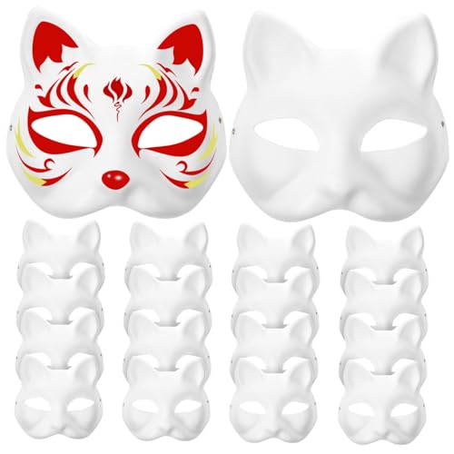 OATIPHO 20st Leere Handgezeichnete Maske Katzenmasken Zellstoffmasken Selber Machen Halbgesichtsmaske Zum Selbermachen Tierkostüm-maske Katzenkopfmaske Katzenmaske Für Frauen Papier Weiß von OATIPHO