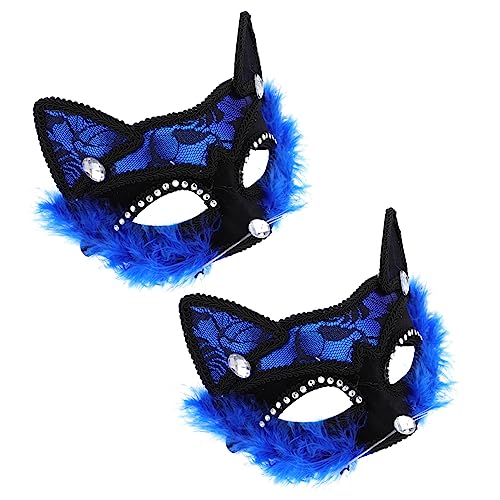 OATIPHO 2St katze gesichtsmaske Ball Abschlussball Katzenfrauenmaske Maskerade Maske Frauen das Kostüm halloween maske halloween-maske Halloween-Augenmasken Katzenmasken Kunststoff Blue von OATIPHO