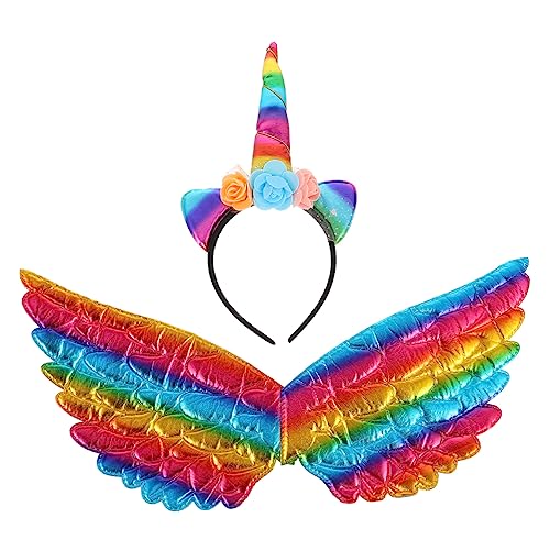 OATIPHO 2st Einhorn Stirnband Kostümset Für Kinder -einhorn-flügel Fee Kopfschmuck Kleidung Einhorn Verkleiden Haargummis Für Kinder Einhornflügel Mädchen Colorful Stoff von OATIPHO