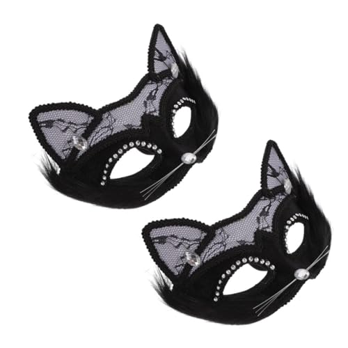 OATIPHO 2st Maskerade Maske Katzenmasken Strass-katzenmaske Bausatz Kostüm Wolf Halloween Wimperntusche Pelzige Maske Party Maske Katze Maskerade Für Maskerade-maske Für Paare Pvc Black von OATIPHO