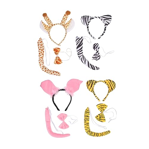 OATIPHO 4 Sätze Tierstirnband-set Kostüm Tierische Stirnbänder Halloween-tier-cosplay-stütze Stirnband Mit Giraffenhörnern Giraffenohren u Katze Cosplay Stirnband Zebra Plüschtiere Flanell von OATIPHO