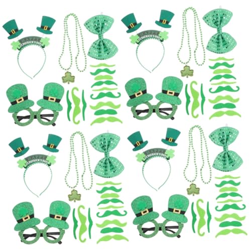 OATIPHO 4 Sets Irish Festival Dress Up Brillen Kopfbänder Stirnband Fliege Kette Patricks Zubehör Gastgeschenke Patrick Party Brillen Patrick Halskette Patrick Partyzubehör von OATIPHO